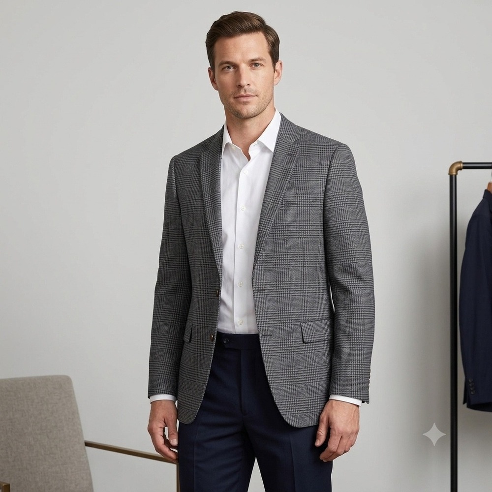 J.Crew Mens‎ 38R Blazer Sport Coat Gray Glen Plaid Robert Noble Wool Ludlow